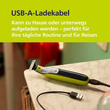 Електричний тример та бритва PHILIPS OneBlade 360 Face & Body QP2834/31 для обличчя та тіла, 3 леза 360, 4 насадки для стрижки (1-5 мм), 2 насадки для тіла, вологоелементне та сухе гоління