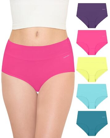 Труси жіночі TANSTC 5 шт. бавовна, висока талія, дихаючі, м'які. Розміри: L, темно-фіолетовий+магента+лимонний+бірюзовий+морський блакитний