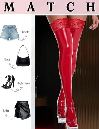 Чулки-шкарпетки Overknee з мереживом, червоні, XL. Сексуальні, антиковзаючі панчохи для дорослих.