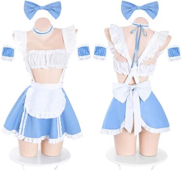 Костюм горничної SINROYEE: сексуальний косплей з мереживом, костюм аніме, комплект нижньої білизни, блакитний та білий, універсальний розмір