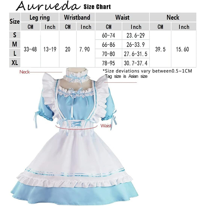 Костюм горничної в стилі аніме: костюм горничної, косплей, костюм на Хелловін, блакитний колір, розмір L