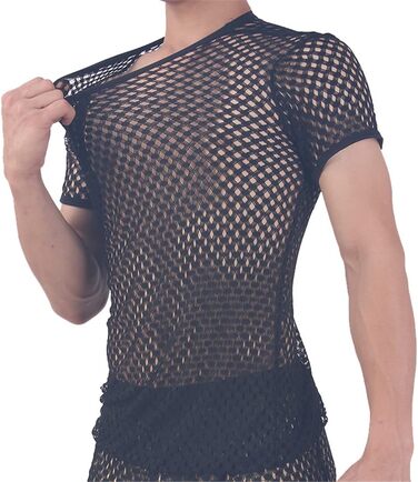 Футболка чоловіча літня сітчаста, короткий рукав, Slim Fit, дихаюча, для клубів та повсякденного носіння