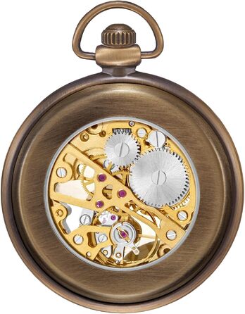 Механічний кишеньковий годинник ShoppeWatch з ланцюжком для чоловіків, ручний завод, відкритий прозорий циферблат, стімпанк аксесуар у стилі 1920-х років (Бронзовий)