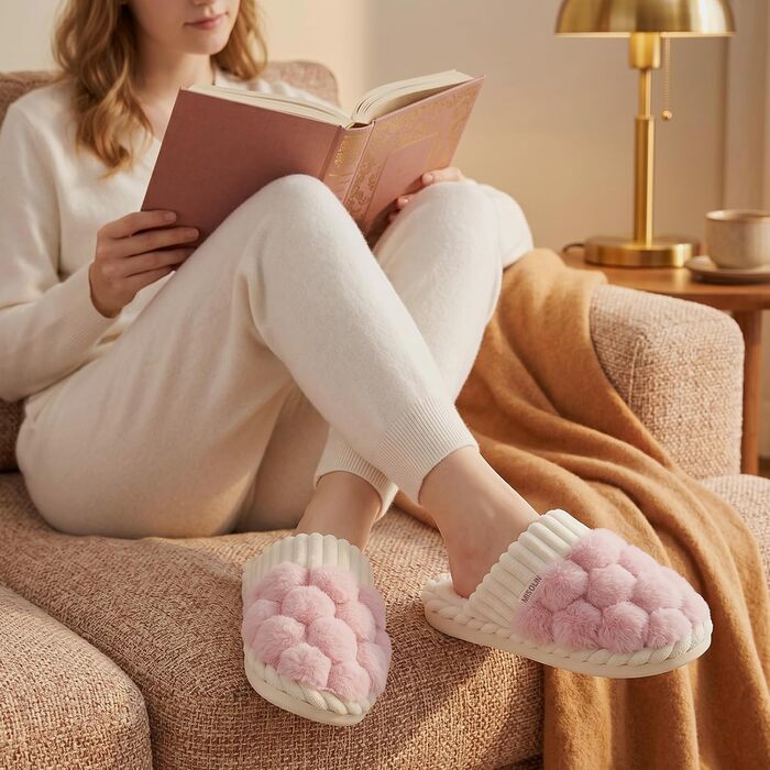 Жіночі зимові домашні капці з ефектом пам'яті (Memory Foam), теплі та м'які, персиково-рожеві, розмір 38.5/40 EU