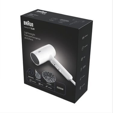 Фен для волосся Braun HD4.2 з дифузором та styling-насадкою, технологія Super IONTEC, 2100 Вт, 3 температури та 3 швидкості, чорно-сірий (BRHD226E)
