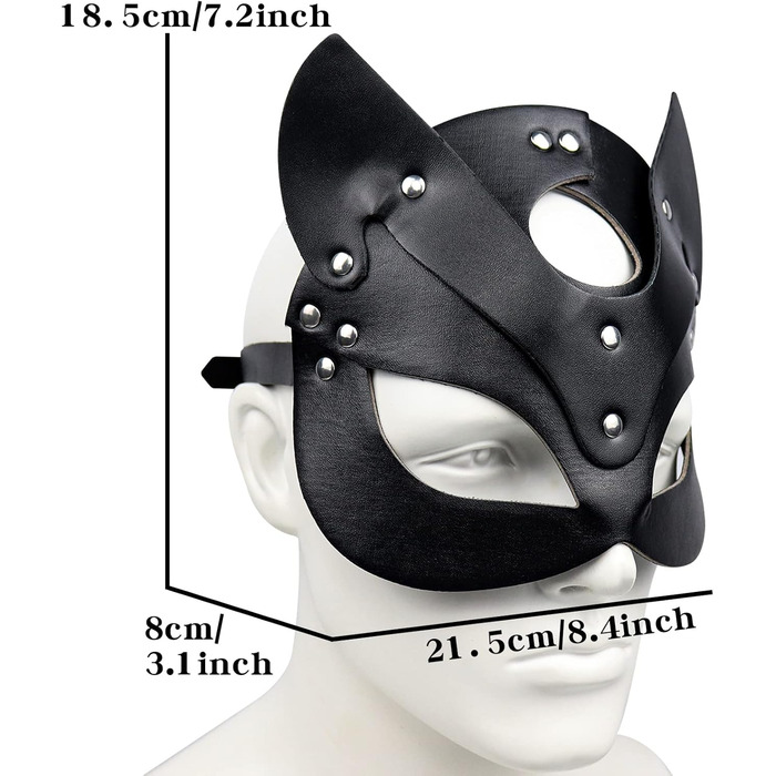 Маска для обличчя SINSEN з екошкіри у вигляді кота - сексуальний аксесуар для косплею, Хелловіну, вечірок та карнавалу, чорна