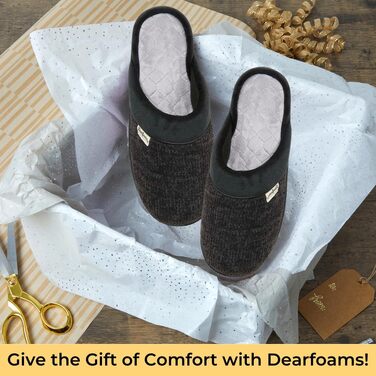 Жіночі капці-клоги Dearfoams Wide Width з chenille та стількою з стьобаної тканини, розмір 40/41 EU, чорні