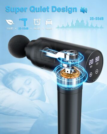 Перкусійний масажер Massage Gun з LED-дисплеєм, електричний масажний пістолет для м'язів (20 швидкостей, 9 насадок), сірий