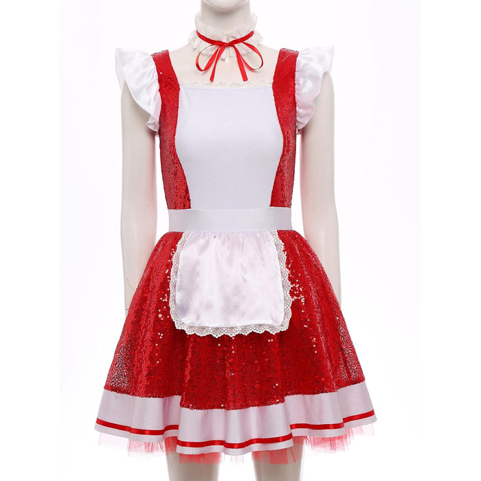Костюм горничної з ПВХ Jhaoyu для жінок, з нашийником, рушами, червоний, 3XL, для косплею та карнавалу