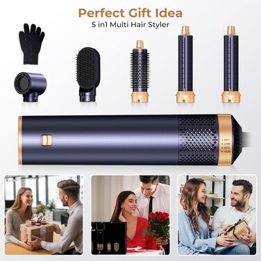 Мультистайлер для волосся 5 в 1 MogaWave Airstyler Pro 1000W: фен-щітка, плойка для локонів з іонізацією, набір для об'єму та укладки (фіолетовий)