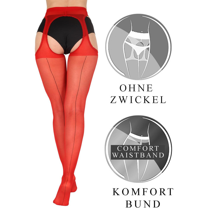 Чулки BANANALU з швом, 20 Den з вирізом (XL, Червоний/Чорний - набір 3 шт.)