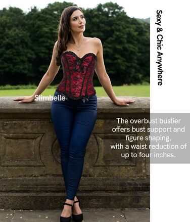 Корсетний топ SLIMBELLE для повного бюсту: готичний корсет з мереживом та імітацією шкіри, з банелом XL, червоний