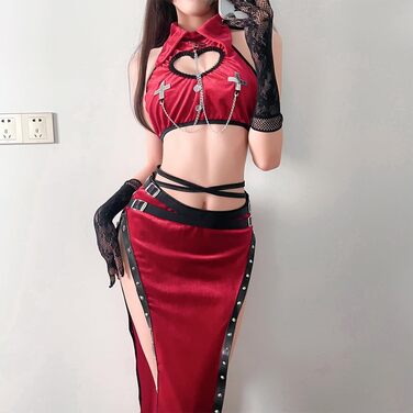 Косплей Костюм Няні Temptshow для Дівчат, Сексуальний Аніме Костюм з Високим Розрізом, Червоний