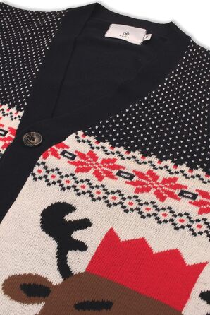 Чоловічий різдвяний кардиган Xact Rudolf з оленем на планку на кнопках, розмір XL, темно-синій