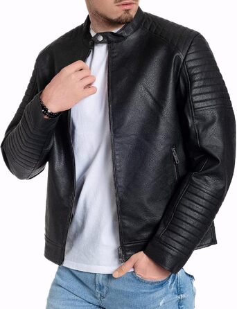 Чоловіча шкіряна куртка-байкер Jack & Jones штучна шкіра, чорна (Розмір L, модель Jate)