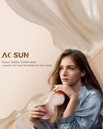 Шовкова маска для сну Aosun Seiden для тих, хто спить на боці, 100% натуральний шовк малбери 22 мом, світлонепроникна маска на очі з регульованим ремінцем, колір Rosé