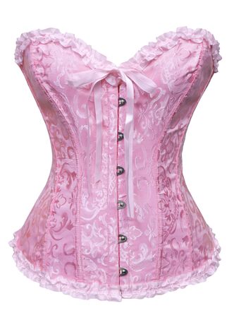 Корсет жіночий повновід'ятий, готичний, вінтажний корсаж з мереживом та квітковим принтом, топ-корсет з сатину, для Хелловіну та карнавалу, S-3XL (Рожевий)