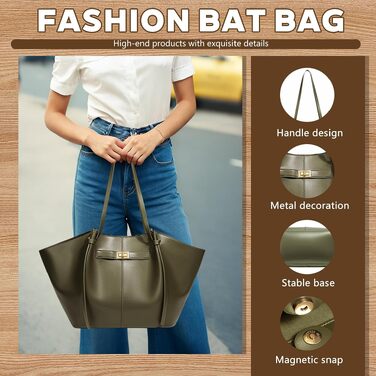 Жіноча сумка-шопер Tote Bag великого розміру, вінтажна сумка на плече з від’ємним ременем для роботи, покупок та подорожей (Зелена)