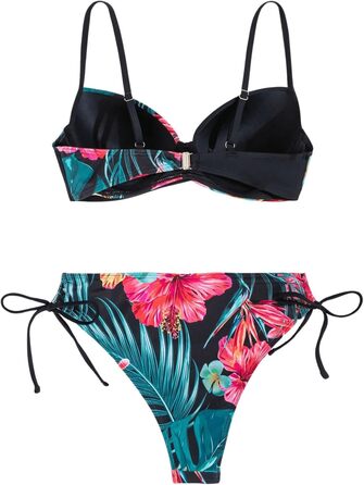 Бікіні GORGLITTER з пуш-ап, двочастинний купальник, тропічний стиль, чорний, XL