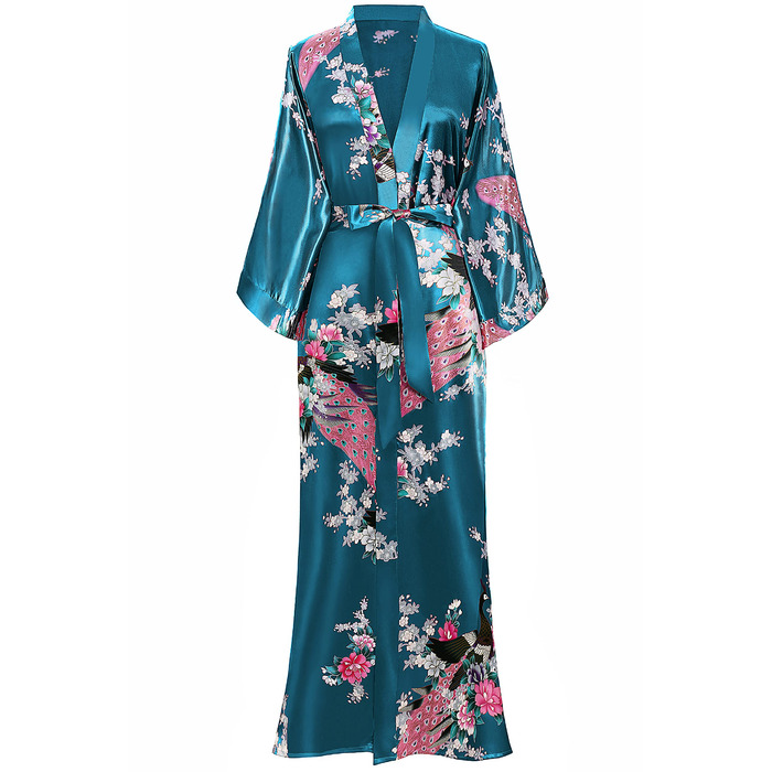 Халат жіночий довгий з атласу, квітковий принт, модель кімоно, Babeyond. Ідеально для дому, відпочинку та вечірок.