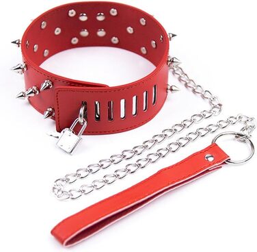 Нашийник для дорослих з ланцюгом: шкіряний комплект для БДСМ-ігор та косплею (червоний)