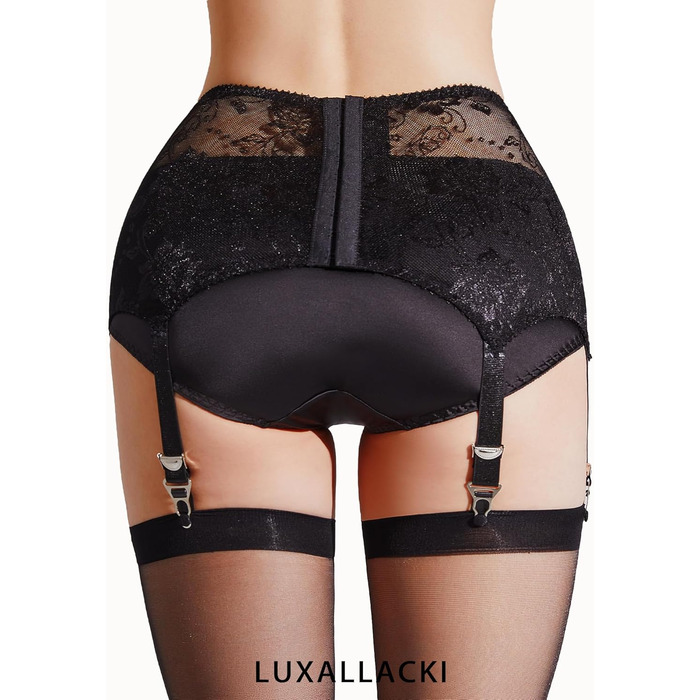 Чорний британський поясок на шнурках Luxallacki з 6 ремінцями, квітковою мереживом та металевими застібками, розмір 42