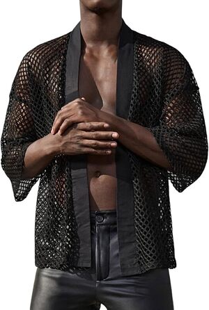 Чоловіча сітчаста сорочка Mymyguoe: прозора, коротка, сексуальна, для дому та сну