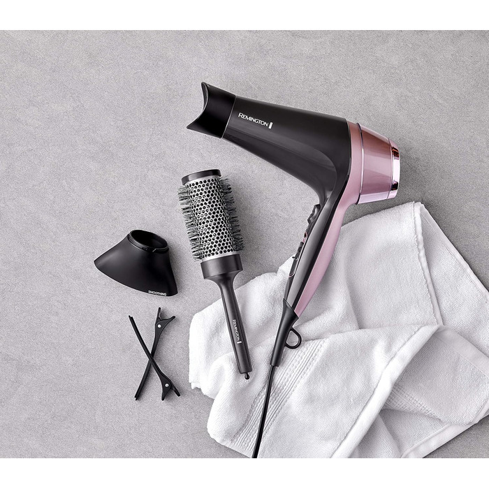 Фен для волосся Remington Curl & Straight D5707 з іонізацією, 2200 Вт, набір для стайлінгу (дифузор, конічна насадка, кругла щітка 45 мм)
