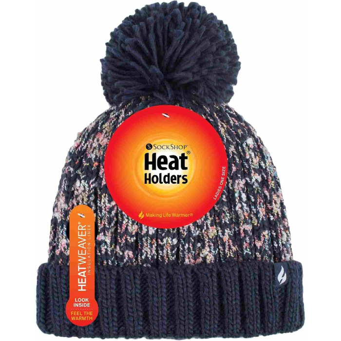 Жіноча елегантна в'язана шапка-біні HEAT HOLDERS з помпоном та флісовою підкладкою, синя (один розмір)