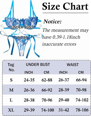AEAU Комплект спідньої білизни: мереживний бюстгальтер та танга, прозорий, push-up, мереживний, квітковий, S-XL (блакитний, M)