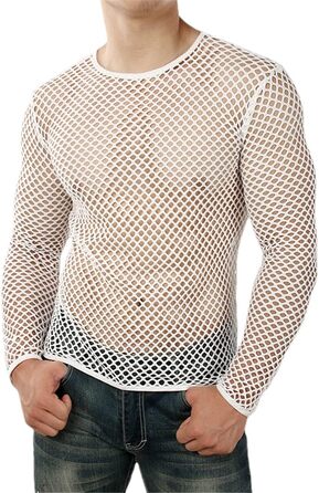 Чоловіча футболка Bollrllr, мереживна, прозора, для нічного клубу та вечірок (XL, біла)