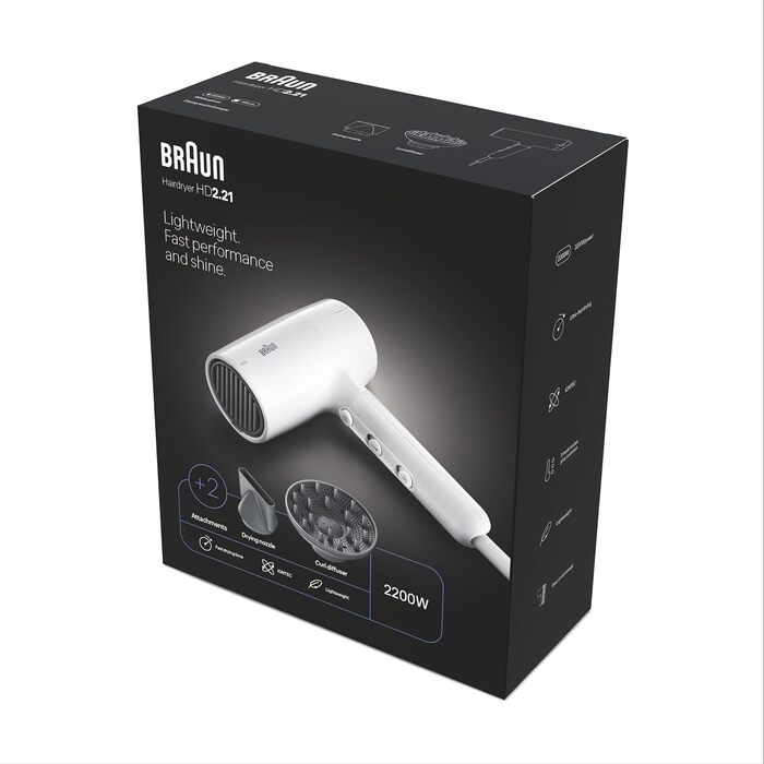 Фен для волосся Braun HD4.2 з дифузором та styling-насадкою, технологія Super IONTEC, 2100 Вт, 3 температури та 3 швидкості, чорно-сірий (BRHD226E)