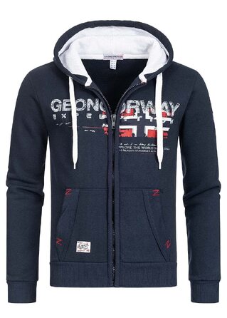 Чоловіча толстовка на блискавці Geographical Norway з капюшоном, темно-синя, розмір XXL