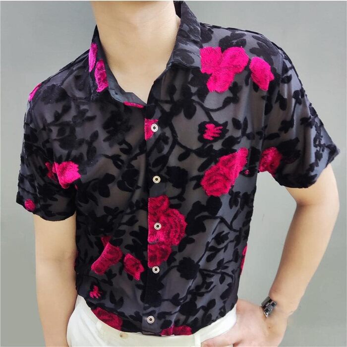 Чоловіча сорочка Deepsko з вишивкою, прозора, мереживна, з сітчастою тканиною, для вечірок, EU S-M, 65-72KG, червона/подорож, однотонна (Getaway Solids)