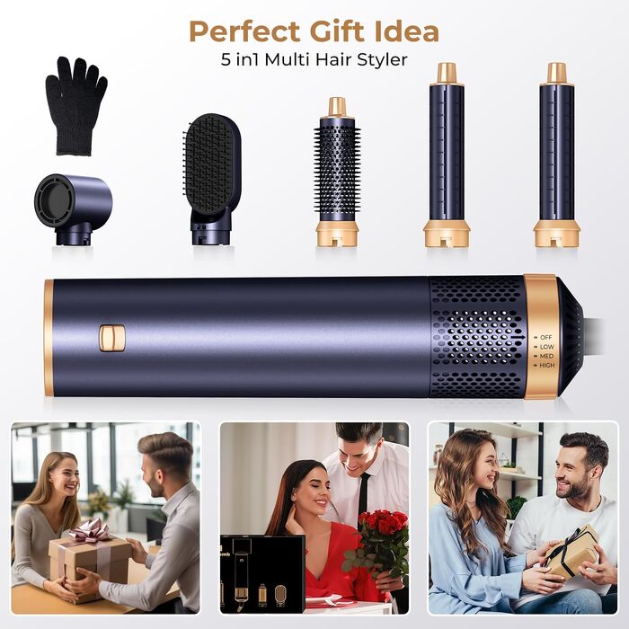 Мультистайлер для волосся 5 в 1 MogaWave Airstyler Pro 1000W: фен-щітка, плойка для локонів з іонізацією, набір для об'єму та укладки (фіолетовий)