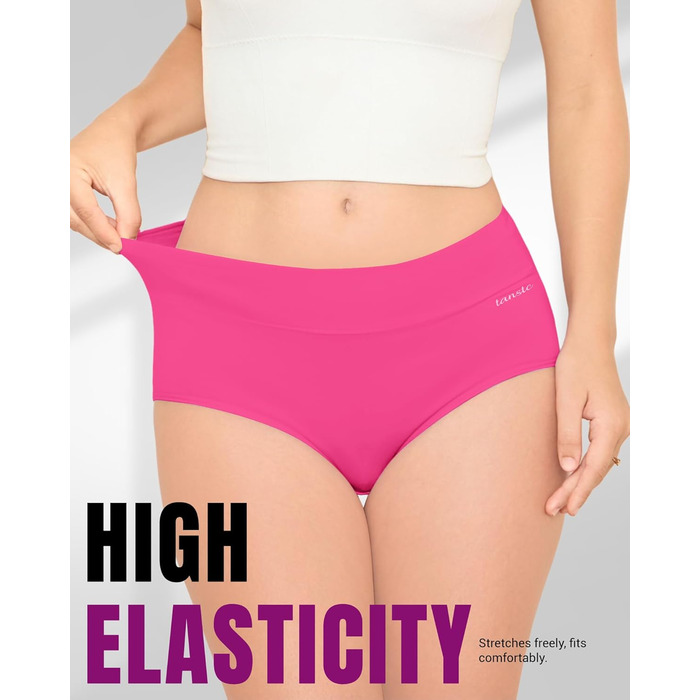 Труси жіночі TANSTC 5 шт. бавовна, висока талія, дихаючі, м'які. Розміри: L, темно-фіолетовий+магента+лимонний+бірюзовий+морський блакитний