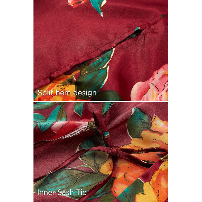 Кимоно-халат BABEYOND великого розміру з квітковим принтом, сатин, великий розмір, для вечірок, бордовий колір
