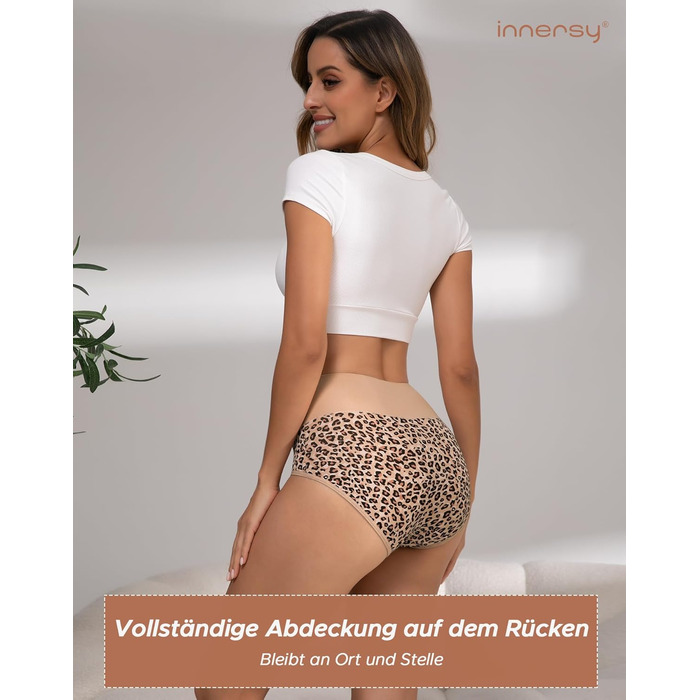 Труси жіночі INNERSY бавовна стрейч, висока талія, 5 шт. в упаковці (S), Leopard/Чорний/Коричневий/Відтінок шкіри