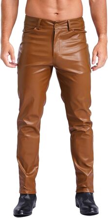 Чоловічі лосини з ефектом вологості, шкіряні лосини-легінси з виступаючими кишенями, обтягуючі, з еластичної штучної шкіри, Slim Fit, прямий крій, еротичні штани (3XL, Коричневий B)