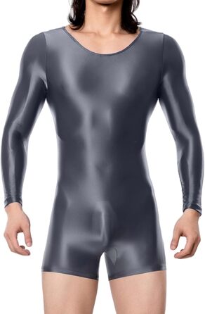 Комбінезон спортивний чоловічий AIEOE з еластичним блиском, прозорий, облягаючий, для танців та фітнесу (темно-сірий, M)