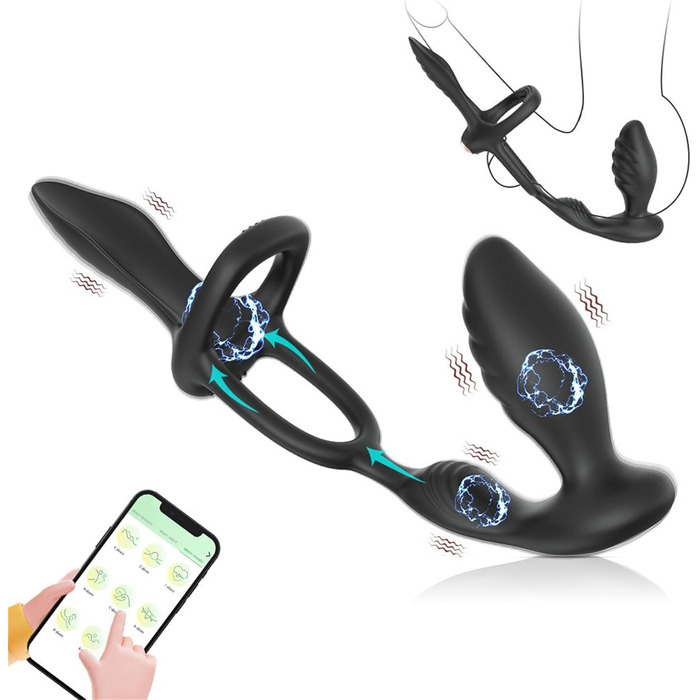 Вібратор для чоловіків 3-в-1: масажер простати, анальний плагін та кільце для статевого члена. 9 режимів вібрації, дистанційне керування.