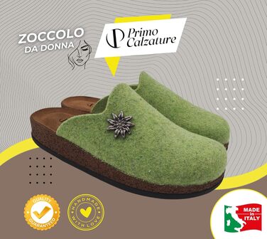Зимові домашні капці Alpine Clogs з вареної вовни для чоловіків та жінок, теплі тірольські пантолети, Made in Italy, світло-зелені, розмір 39 EU