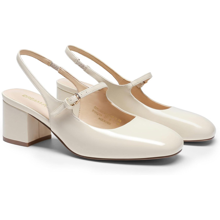 Жіночі туфлі Mary Jane DREAM PAIRS на низькому масивному каблуку, бежеві човники з квадратним носком та ремінцем Slingback для офісу та вечірок (41 EU)