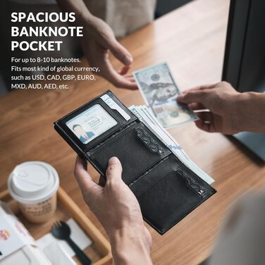 Шкіряний гаманець-картхолдер VULKIT з RFID-захистом, Pop-Up системою, відділенням для купюр, монет та вікном для ID, чорний