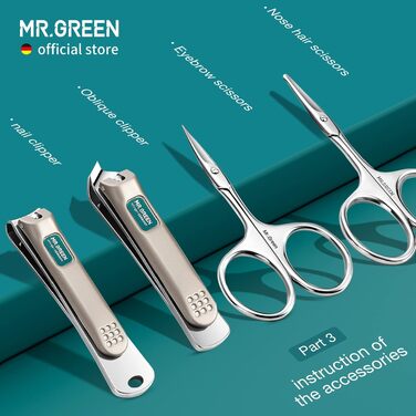 Професійний набір для манікюру та педикюру MR.GREEN 12-в-1, інструменти з нержавіючої сталі у шкіряному чохлі, подарунковий набір для догляду за нігтями