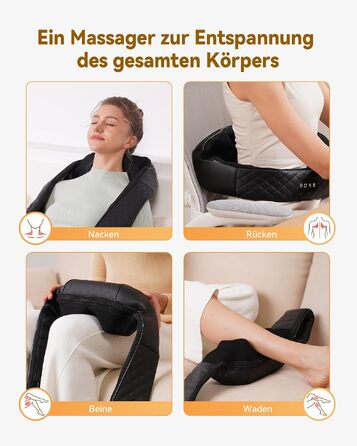 Масажер для шиї та плечей KNQZE з інфрачервоним підігрівом та 4D Shiatsu масажем для спини