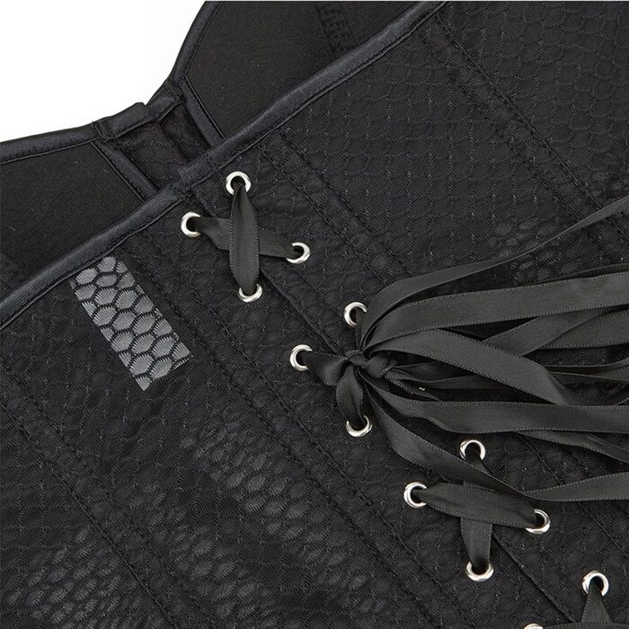 Топ-корсет жіночий у стилі Ренесанс з сітчастими вставками для вечірніх образів – на побачення, осінні луки. Милий топ-кроп для вечірки, клубу. Трапецієвидний топ з корсетним шнуруванням (#01-чорний, L)