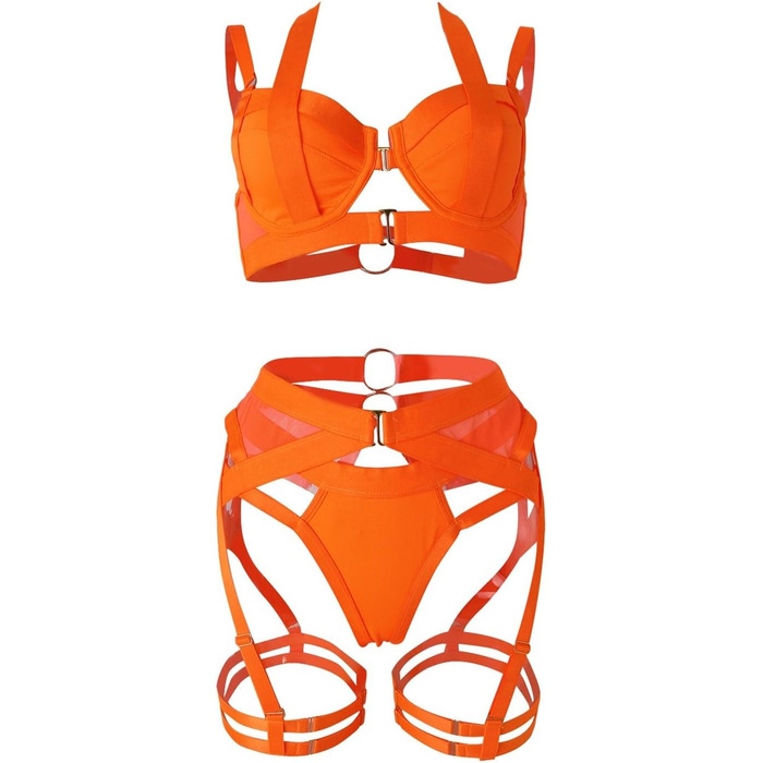 Сексуальна жіноча білизна Babydoll з мереживом, комплект з бюстгальтером та трусиками, великі розміри, помаранчевий колір
