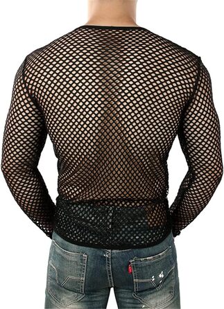 Прозора чоловіча футболка з довгим рукавом, мереживна, для клубів та вечірок, біле топ