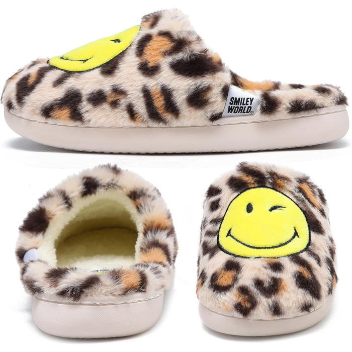 Зимові домашні капці SMILEYWORLD® з ефектом пам'яті Memory Foam, м'які плюшеві пантофлі для жінок та чоловіків (Леопард, 42/43 EU)